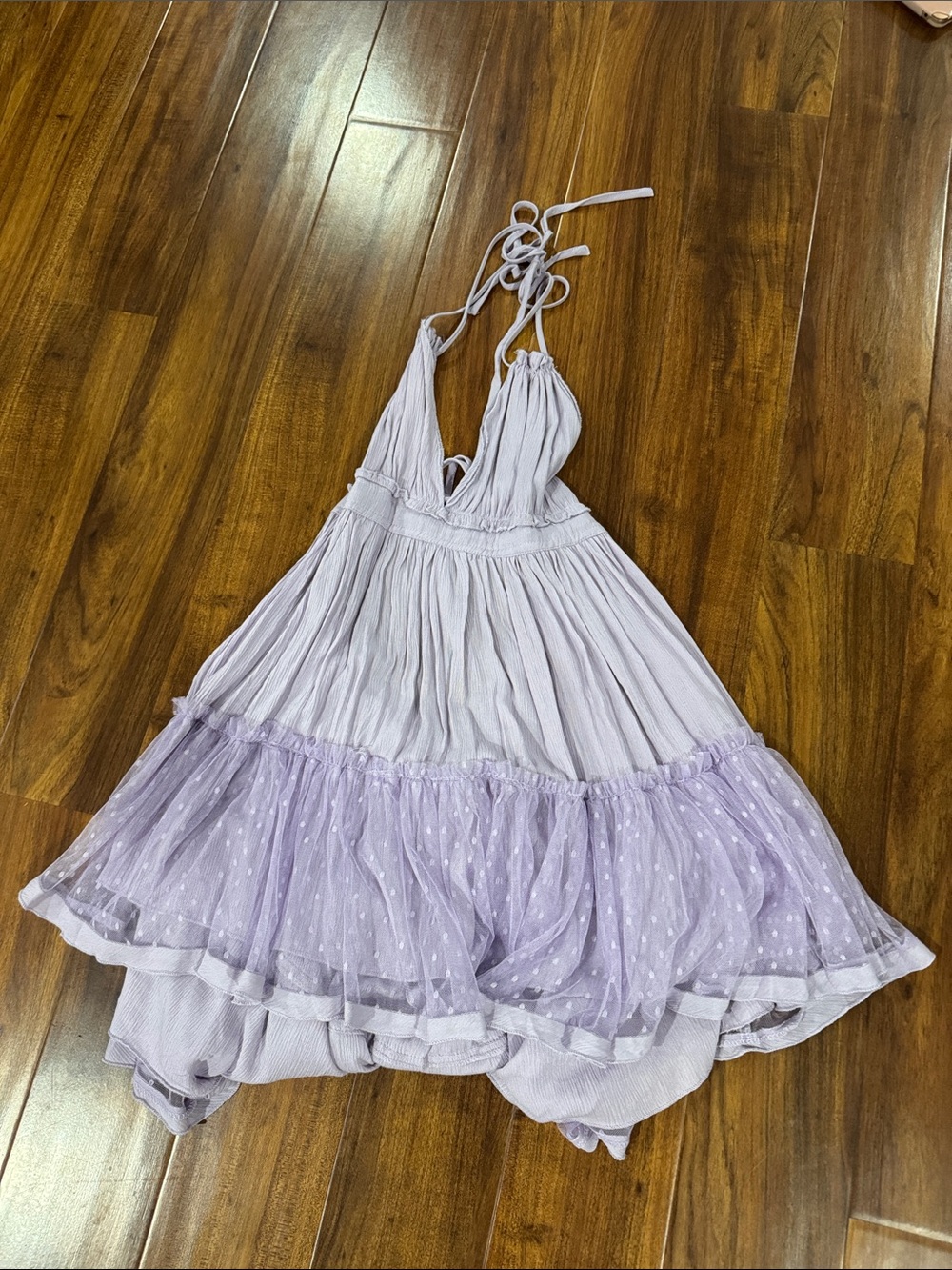 Lavender Halter Polka Dot Tiered Sundress